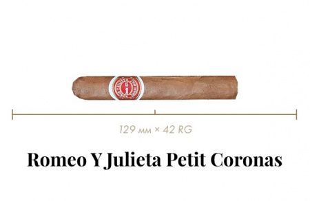 Сигара Romeo y Julieta Petit Coronas (Marevas, 129 mm (5 1/8”) x 42 (16.67 mm), Кр-ть средняя)